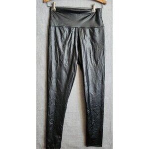 High Waisted Black Pleather Spandex Faux Leather Legging Large